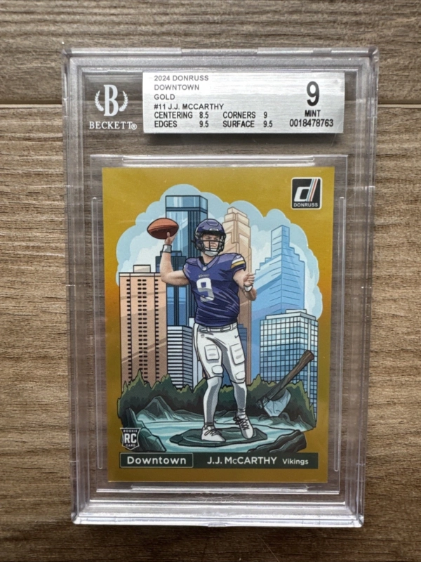 2024 DONRUSS DOWNTOWN GOLD JJ MCCARTHY BGS 9 VIKINGS