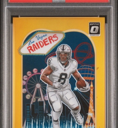 Josh Jacobs /10 Gold Downtown Case Hit 2023 Donruss Optic MINT PSA 9