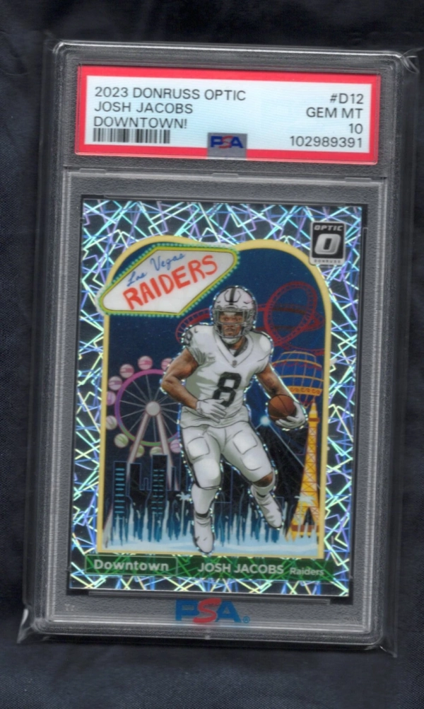 2023 Panini Donruss Optic Downtown PSA 10 Gm Mint #D12 Josh Jacobs Case Hit SSP