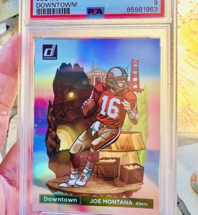 JOE MONTANA PSA 10 2023 PANINI DONRUSS #D-7 DOWNTOWN! SSP 49ERS PSA 9
