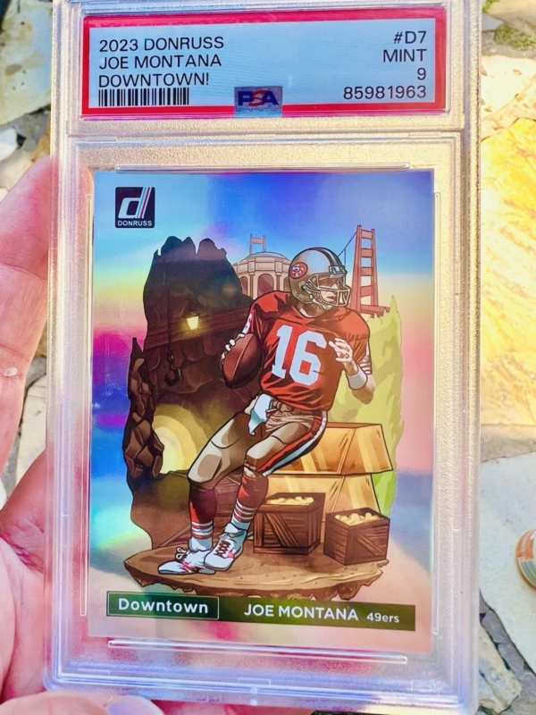 JOE MONTANA PSA 10 2023 PANINI DONRUSS #D-7 DOWNTOWN! SSP 49ERS PSA 9