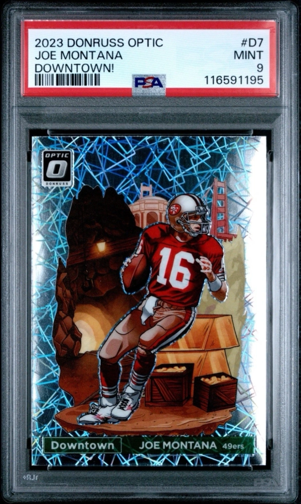 2023 Donruss Optic Joe Montana DOWNTOWN! Laser Prizm SSP #D7 Mint 49ers PSA 9