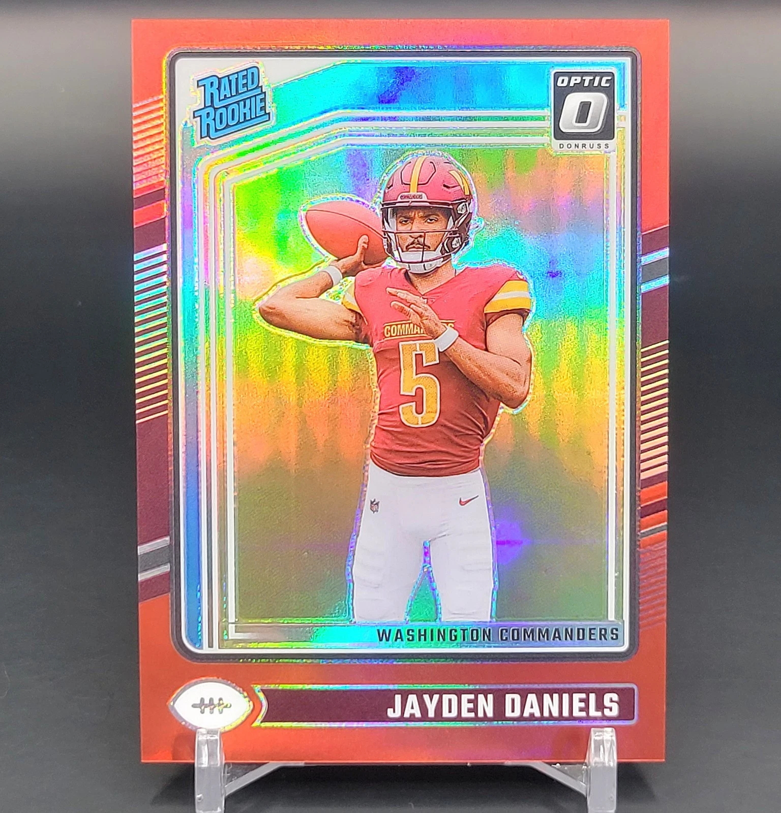 2024 Donruss Optic Rated Rookie Jayden Daniels #248 Red Prizm RC /125 TeamColor