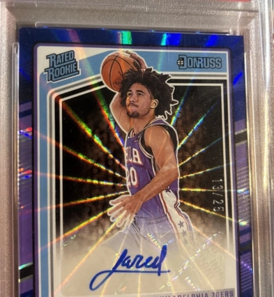 2024-25 Panini Donruss Rated Rookie Signatures Jared McCain #258 Holo Blue Laser