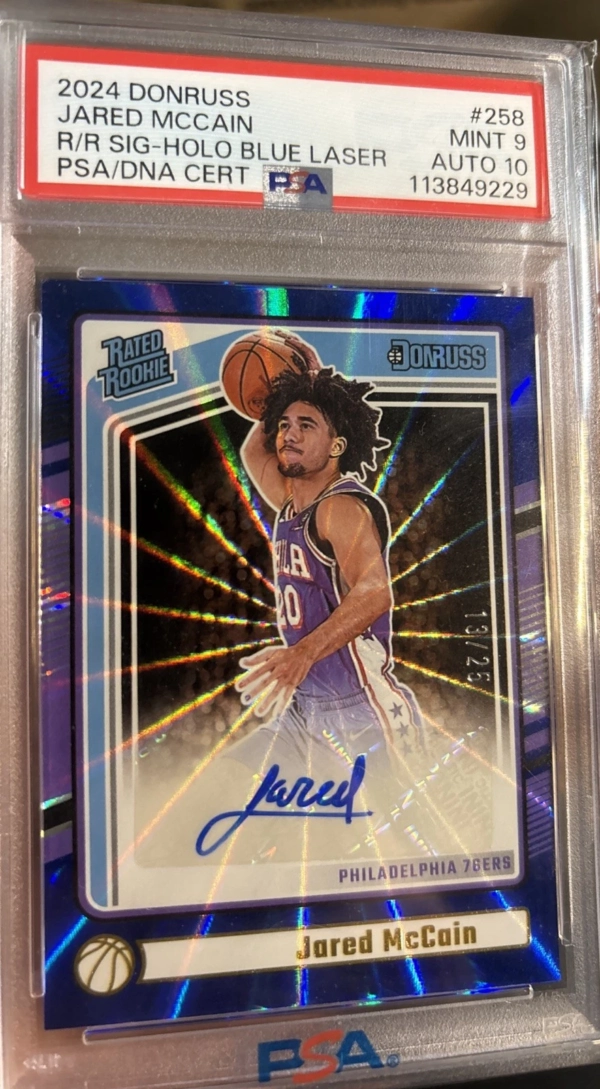 2024-25 Panini Donruss Rated Rookie Signatures Jared McCain #258 Holo Blue Laser