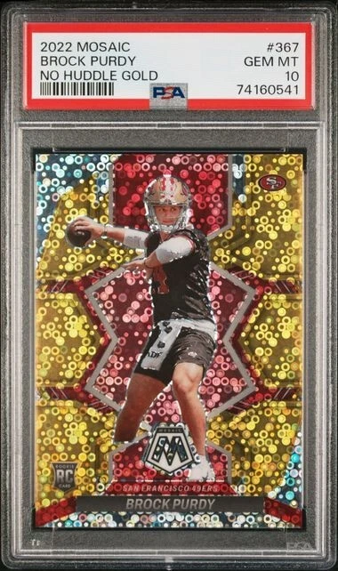 Brock Purdy 2022 Panini Mosaic No Huddle Gold RC # 367 PSA 10 #05/10