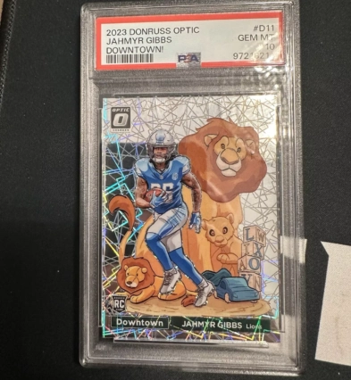 2023 Panini Donruss Optic Football Downtown D-11 Jahmyr Gibbs (RC) PSA 10 GEM MT