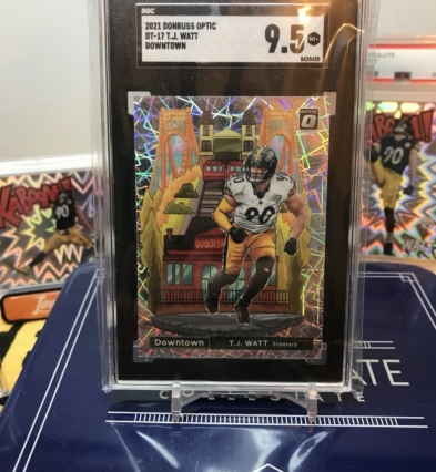 2021 Donruss Optic TJ Watt Downtown! SSP Case Hit. SGC 9.5