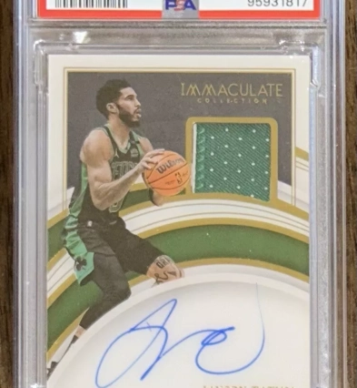 JAYSON TATUM On-card Auto Game Used Patch /49 2021 Immaculate Celtics PSA