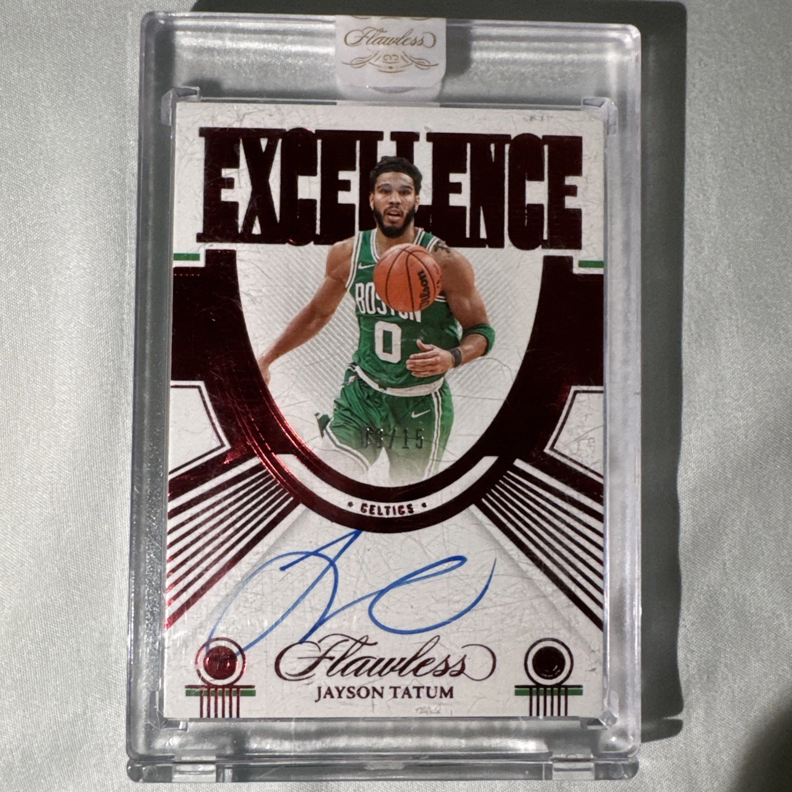 2021-22 PANINI FLAWLESS Jayson Tatum EXCELLENCE Encased On Card Auto /15 SP Ruby