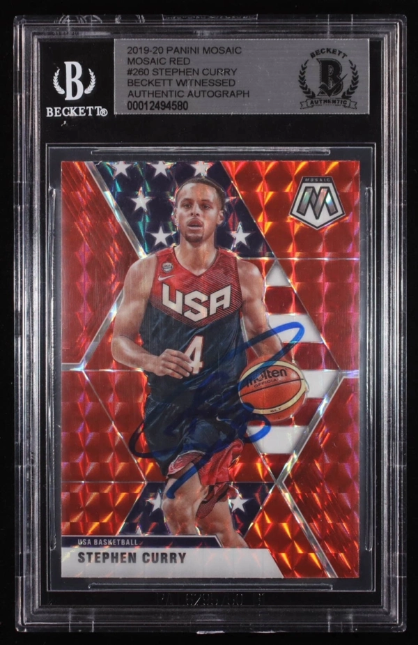 2019 Panini Mosaic Red Prizm 260 Stephen Curry USA Signed BGS BAS Witnessed Auto