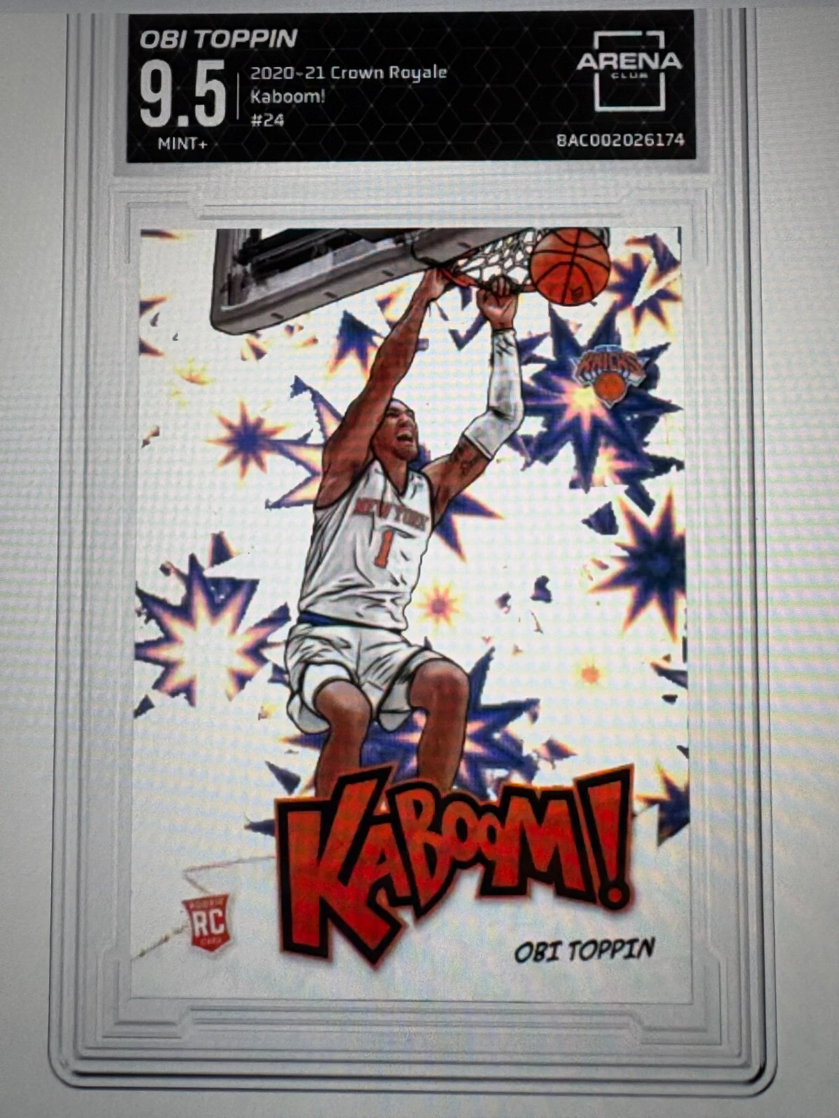 2020 Panini Crown Royal Kaboom Rookie Card Obi Toppin graded 9.5