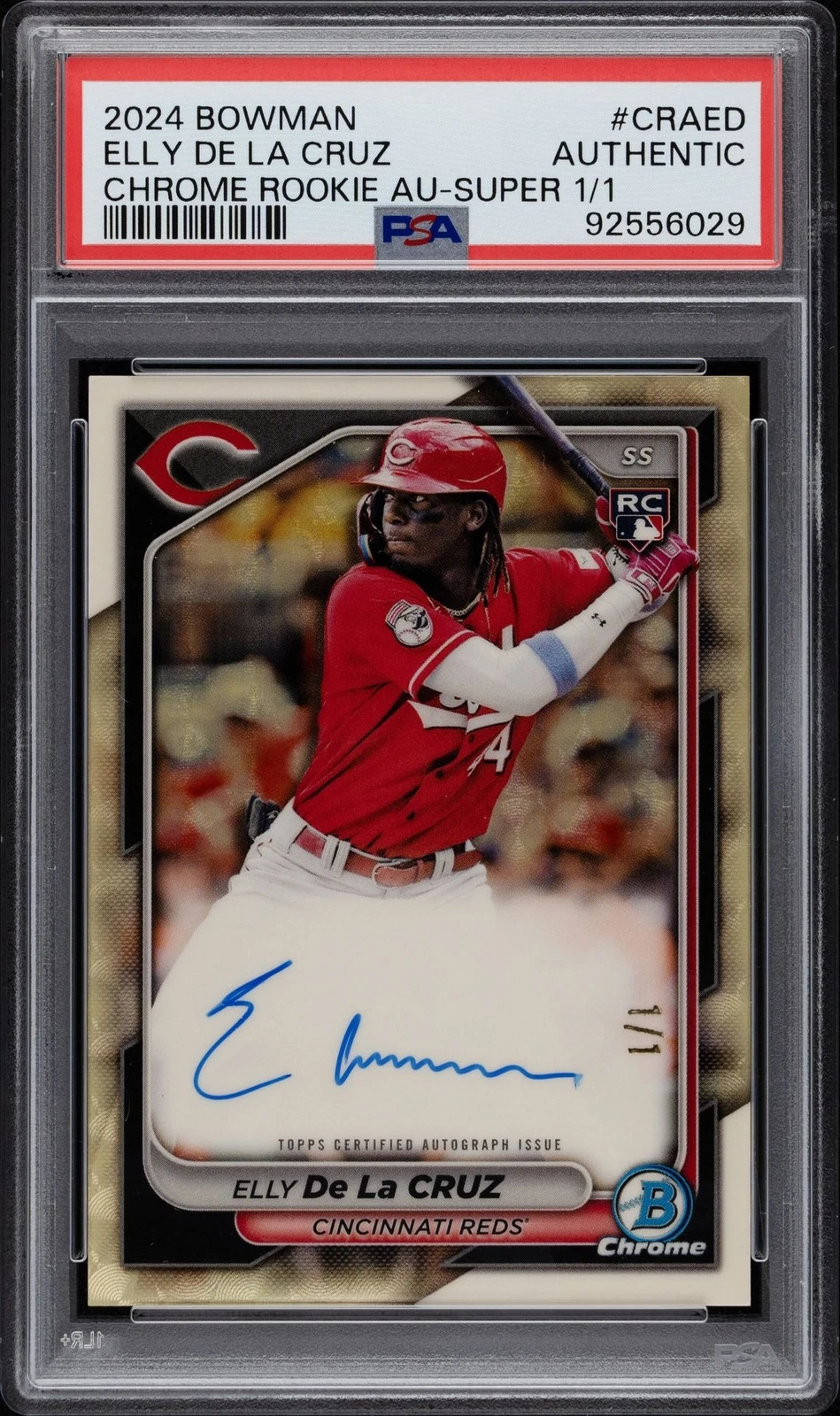 ELLY DE LA CRUZ AUTO 2024 Bowman Chrome SUPERFRACTOR REFRACTOR#/1 REDS RC PSA AU
