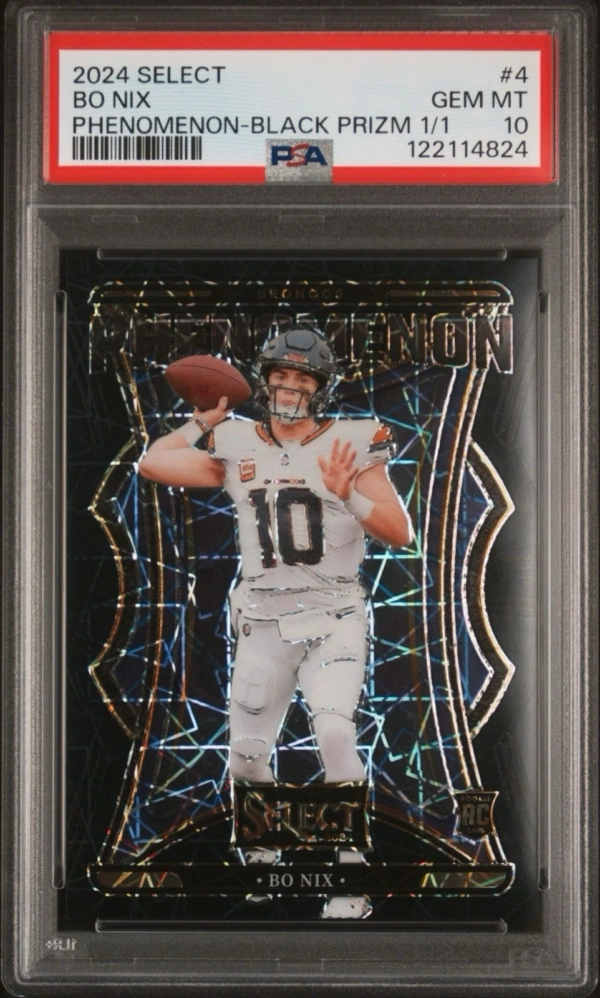 2024 Panini Select - Bo Nix 1 Of 1! Phenomenon Black Prizm #1/1 (RC) - PSA 10