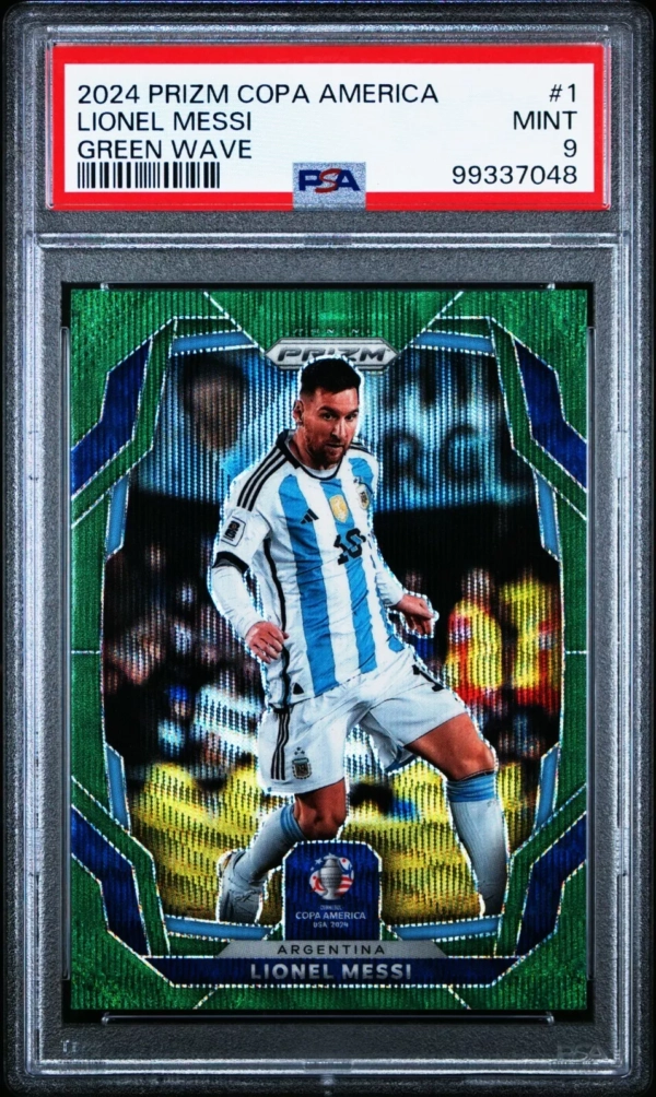 2024 PANINI PRIZM COPA AMERICA SOCCER GREEN WAVE LIONEL MESSI ARGENTINA PSA 9