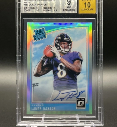 2018 Donruss Optic Lamar Jackson Rated Rookie Auto /99 #167 BGS 9 AUTO 10