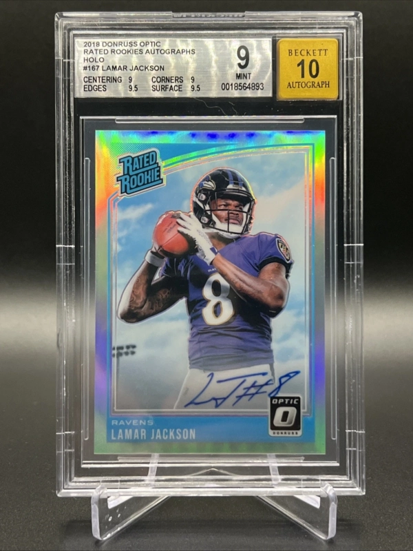 2018 Donruss Optic Lamar Jackson Rated Rookie Auto /99 #167 BGS 9 AUTO 10