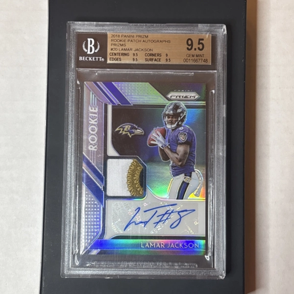 2018 Panini Prizm Silver #20 Lamar Jackson /99 Auto Patch RC GemMint BGS 9.5/10