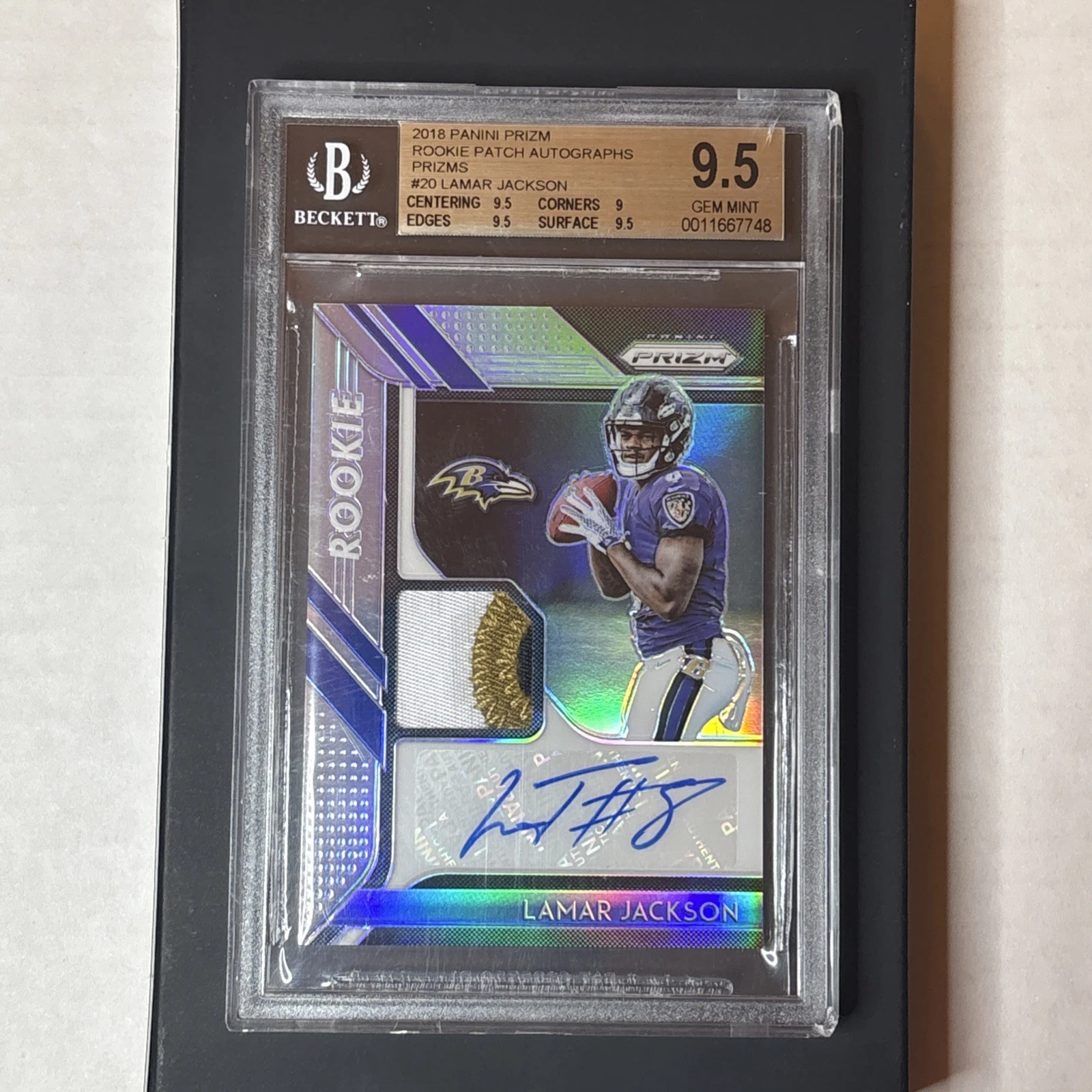 2018 Panini Prizm Silver #20 Lamar Jackson /99 Auto Patch RC GemMint BGS 9.5/10