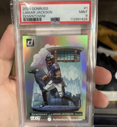 2024 PANINI NFL DONRUSS DOWNTOWN LAMAR JACKSON Ravens Football SSP Card Psa 9