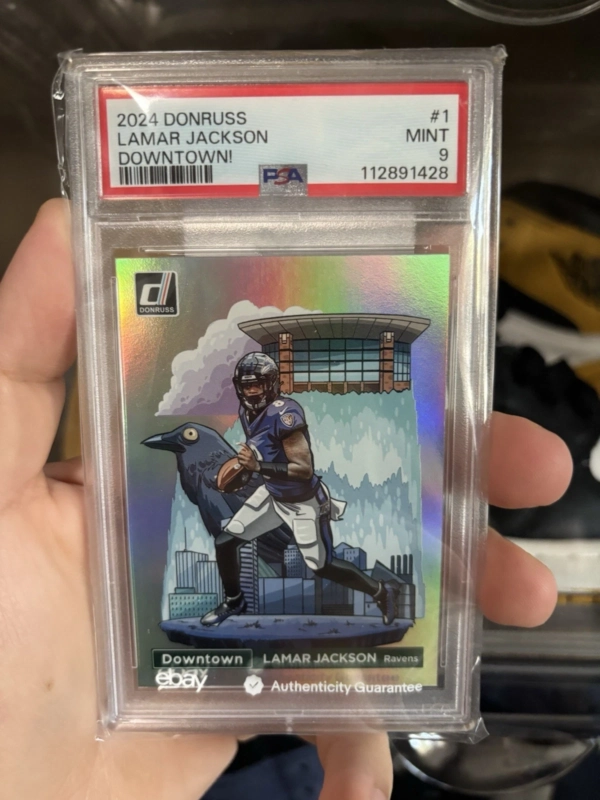 2024 PANINI NFL DONRUSS DOWNTOWN LAMAR JACKSON Ravens Football SSP Card Psa 9