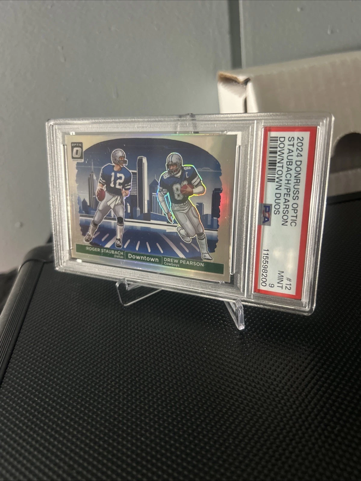 2024 Panini Donruss Optic Downtown Duos Roger Staubach, Drew Pearson #12. PSA-9