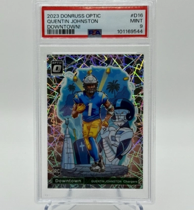 2023 Donruss Optic Downtown Quentin Johnston RC #D-16 PSA 9 SSP Chargers