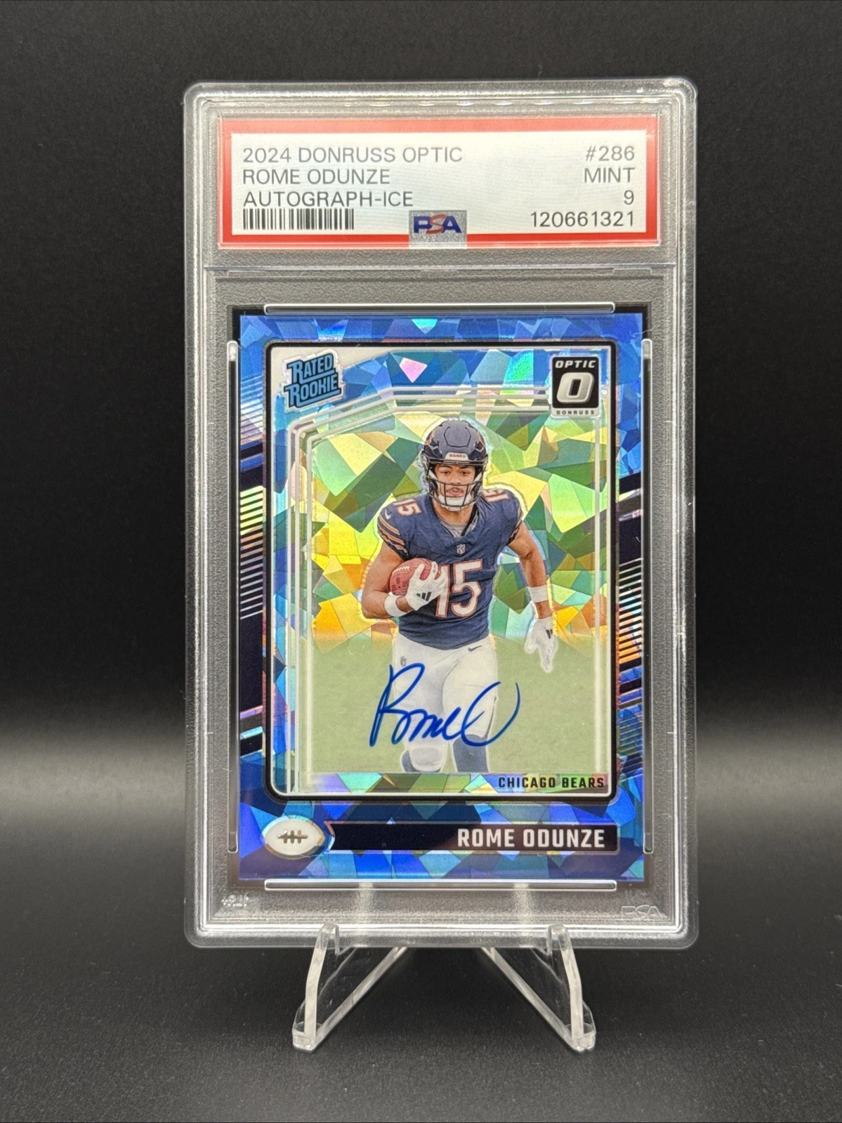 2024 Donruss Optic Rome Odunze Cracked Ice #286 On Card Auto /15