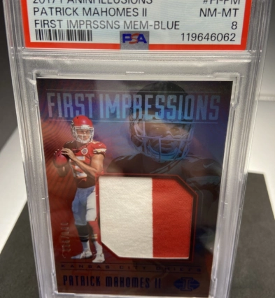 Patrick Mahomes 2017 Panini Illusions First Impressions BLUE PSA 8 RC Patch /100