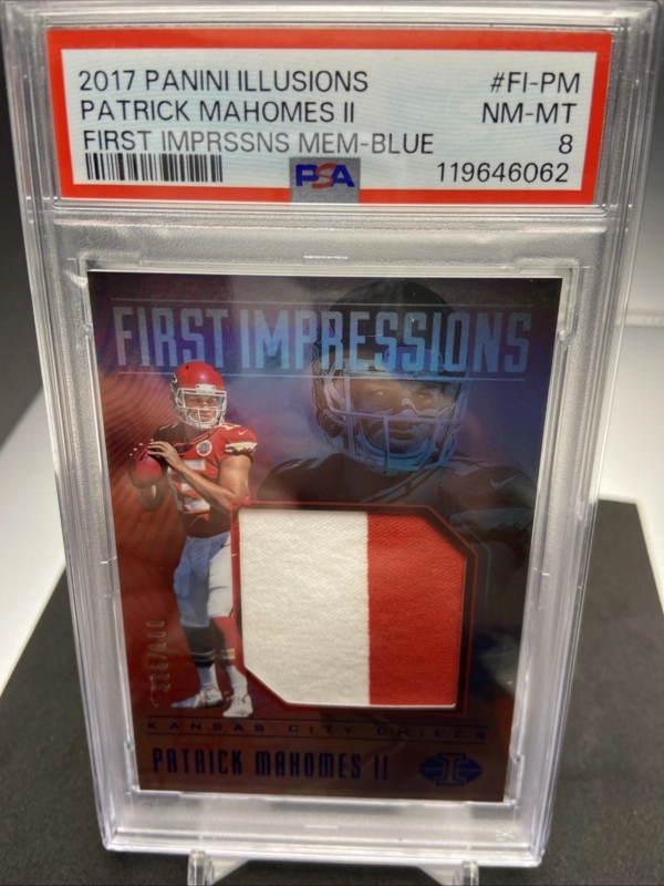 Patrick Mahomes 2017 Panini Illusions First Impressions BLUE PSA 8 RC Patch /100