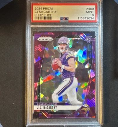 2024 Panini Prizm - Rookies J.J. McCarthy #400 Purple Ice Prizm /225 (RC) PSA 9