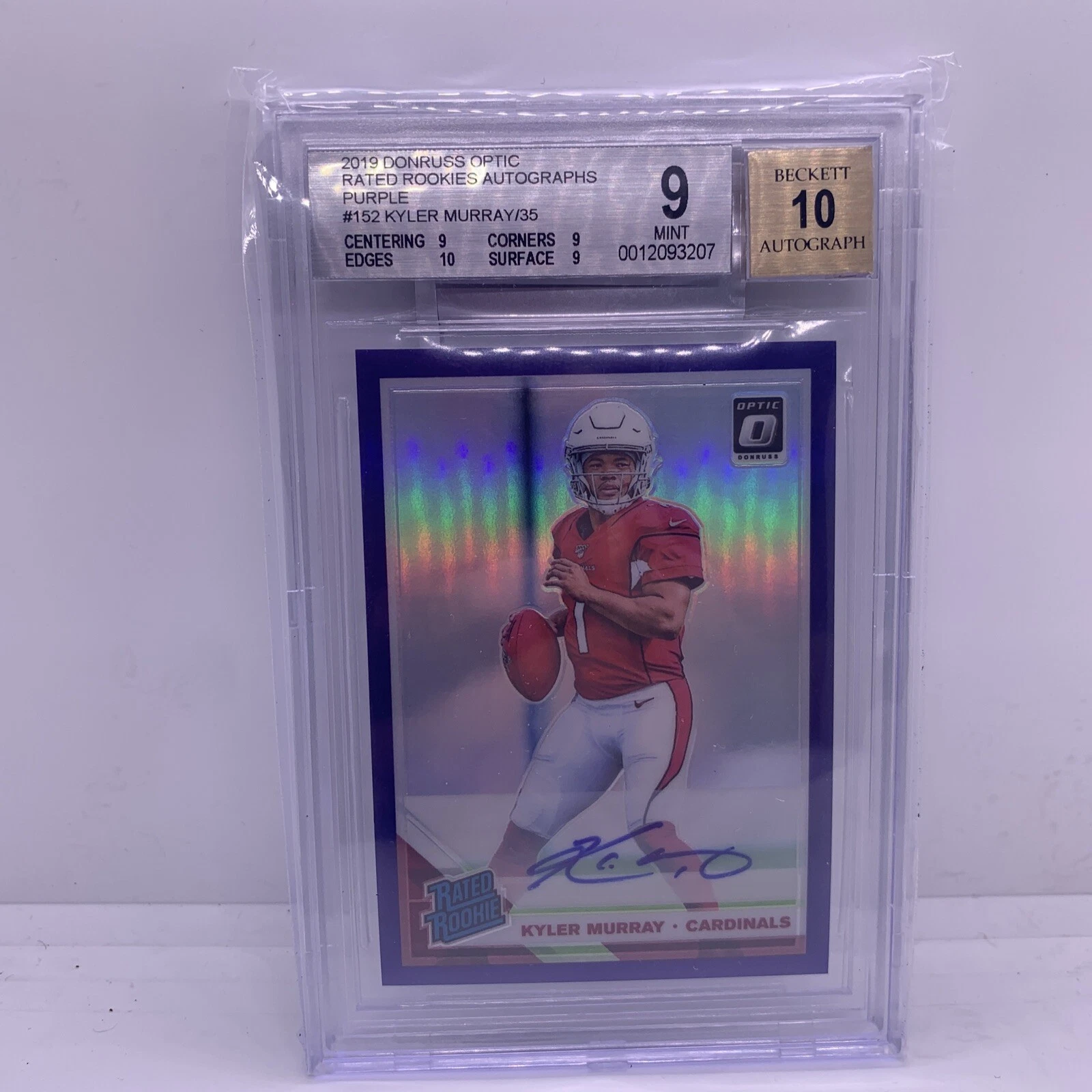 2019 Panini Optic KYLER MURRAY Rated Rookie Purple Prizm Auto #11/35 BGS 9 10