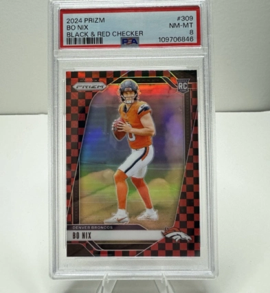 024 Panini Prizm - Rookies Bo Nix #309 Black & Red Checker (RC) PSA 8