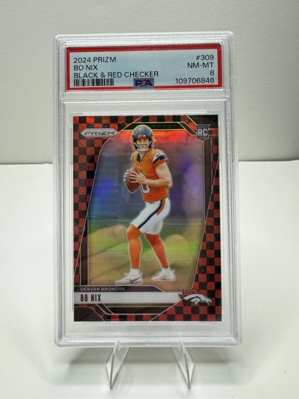 024 Panini Prizm - Rookies Bo Nix #309 Black & Red Checker (RC) PSA 8