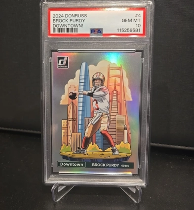 2024 PANINI DONRUSS FOOTBALL BROCK PURDY DOWNTOWN CASE HIT SP #4 PSA 10