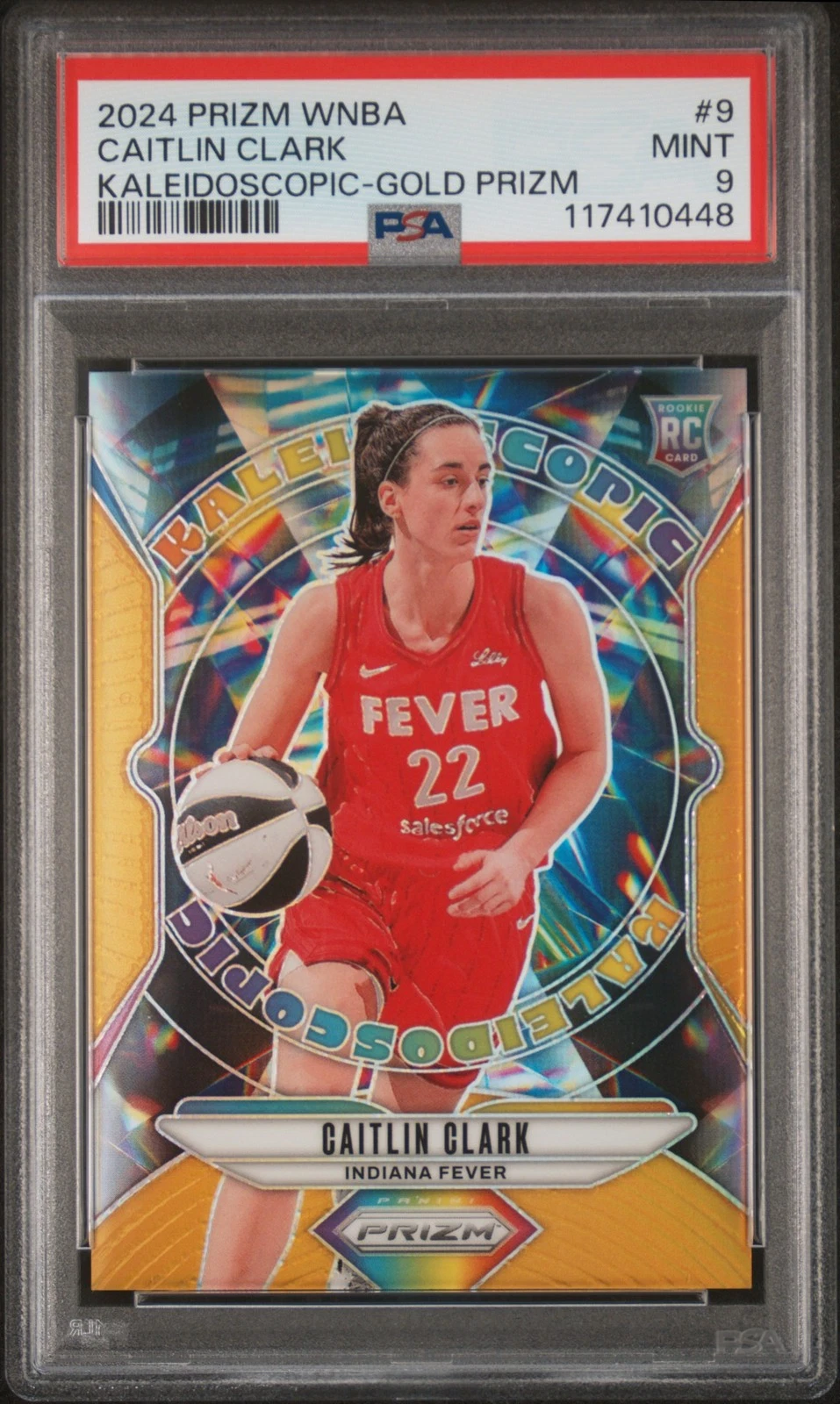2024 Panini Prizm WNBA Kaleidoscopic Caitlin Clark Gold Prizm Rookie #7/10 PSA 9