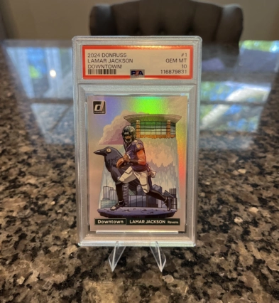 2024 PANINI DONRUSS DOWNTOWN! #1 LAMAR JACKSON PSA 10