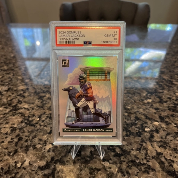 2024 PANINI DONRUSS DOWNTOWN! #1 LAMAR JACKSON PSA 10