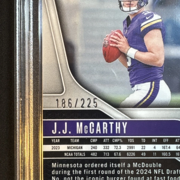 2024 Panini Prizm - Rookies J.J. McCarthy #400 Purple Ice Prizm /225 (RC) PSA 9 - Image 2