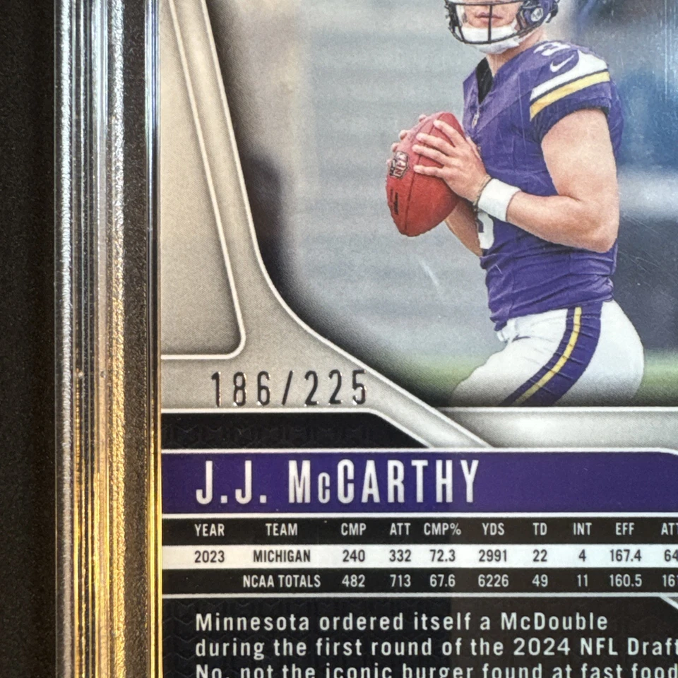 2024 Panini Prizm - Rookies J.J. McCarthy #400 Purple Ice Prizm /225 (RC) PSA 9 - Image 2