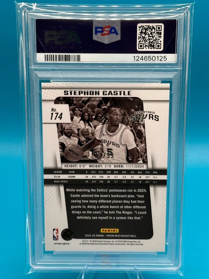 2024-25 Panini Prizm Deca - Stephon Castle #174 Purple Prizm /99 (RC) PSA10 - Image 3