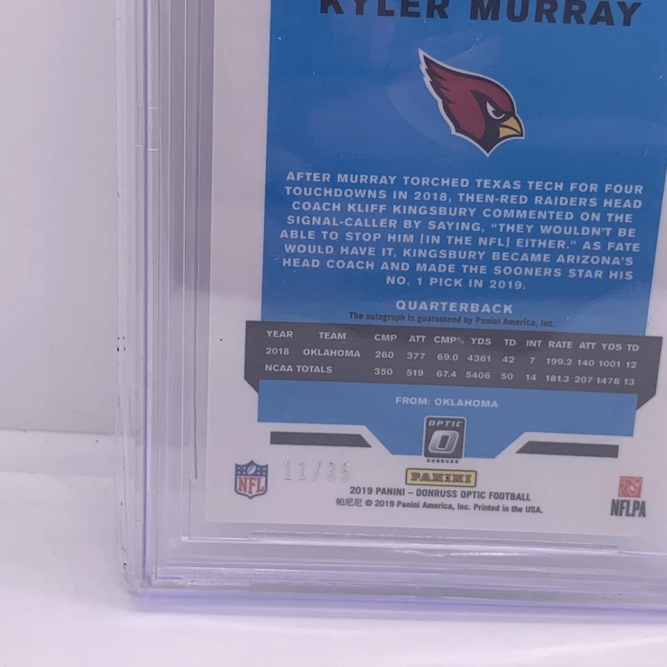 2019 Panini Optic KYLER MURRAY Rated Rookie Purple Prizm Auto #11/35 BGS 9 10 - Image 2