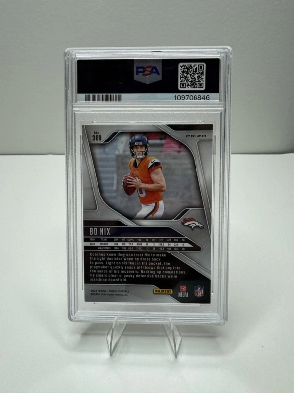 024 Panini Prizm - Rookies Bo Nix #309 Black & Red Checker (RC) PSA 8 - Image 2