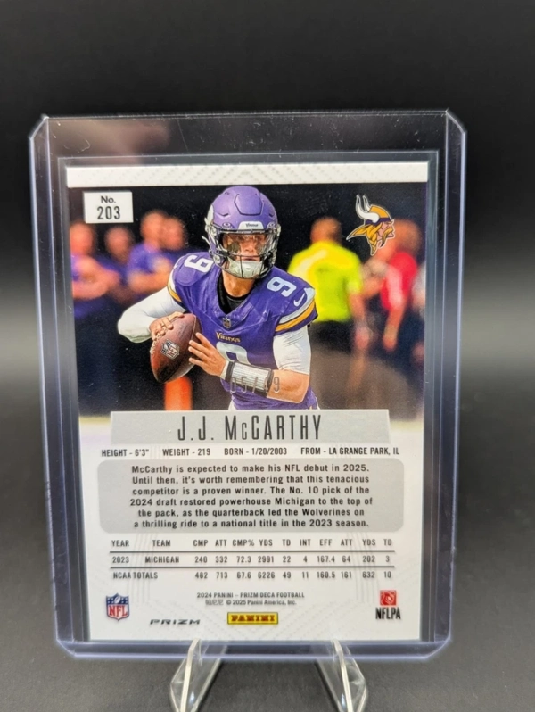 2024 Panini Prizm Deca - J.J. McCarthy #203 Orange Prizm /49 (RC) - Image 2