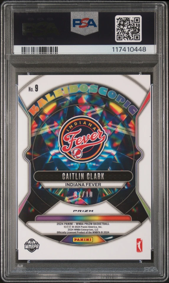 2024 Panini Prizm WNBA Kaleidoscopic Caitlin Clark Gold Prizm Rookie #7/10 PSA 9 - Image 2