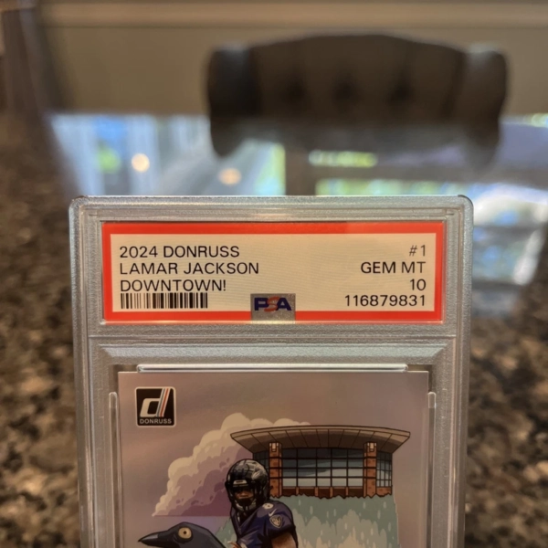 2024 PANINI DONRUSS DOWNTOWN! #1 LAMAR JACKSON PSA 10 - Image 2