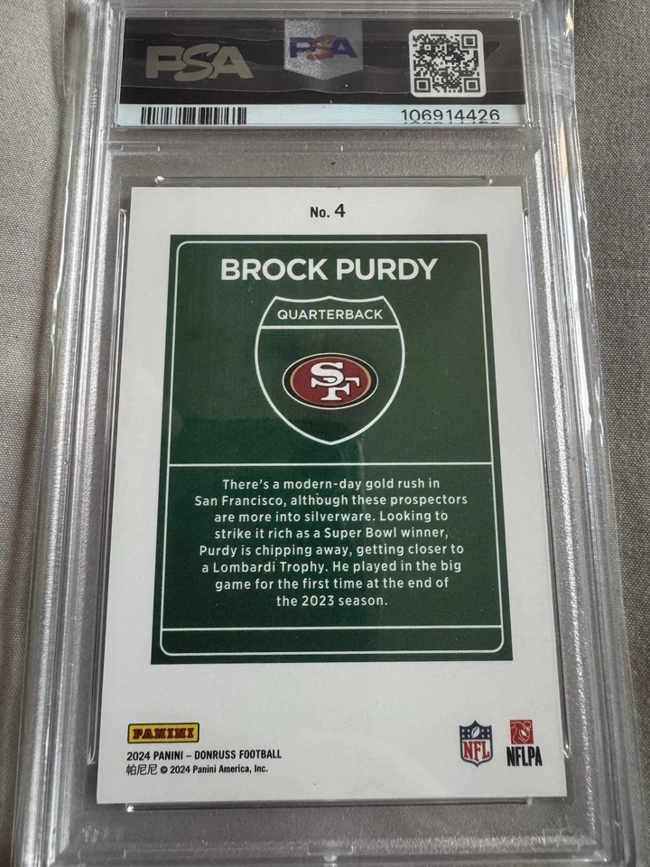 PSA 9! 2024 Panini Donruss - Downtown! Brock Purdy #4 - Image 2