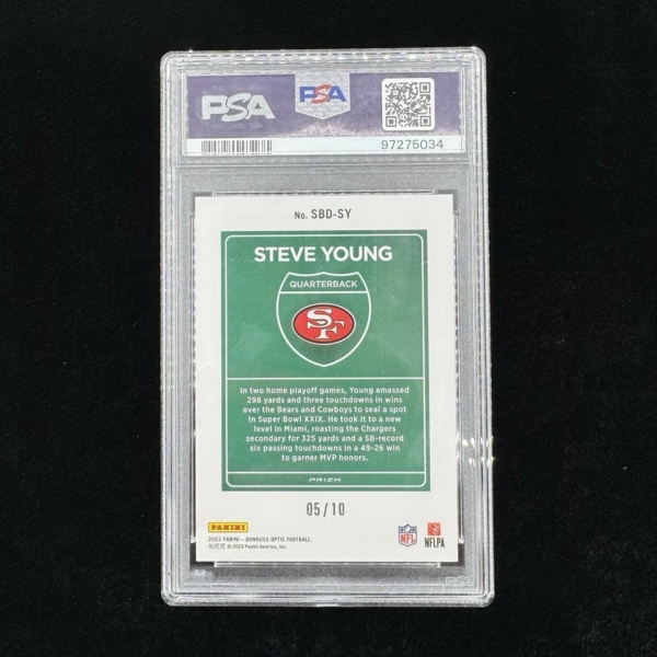 2023 Panini Donruss Downtown! Steve Young Gold /10 PSA 10 MT GEM - Image 2