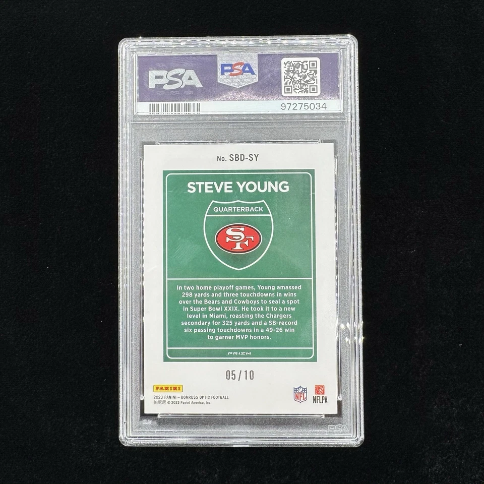 2023 Panini Donruss Downtown! Steve Young Gold /10 PSA 10 MT GEM - Image 2