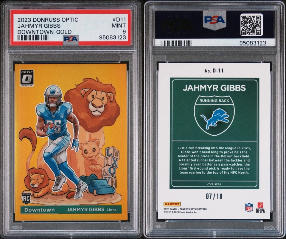 2023 Panini Donruss Optic Downtown Jahmyr Gibbs #D-11 Gold /10 (RC) Pop 2 - Image 3